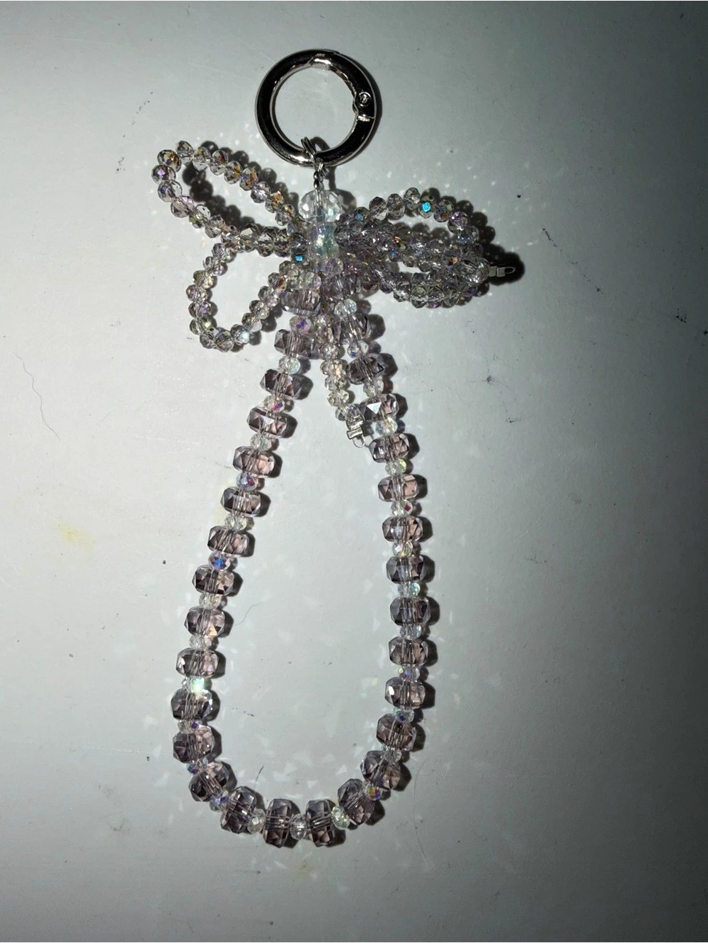 Light Gray Crystal Beaded Keychain